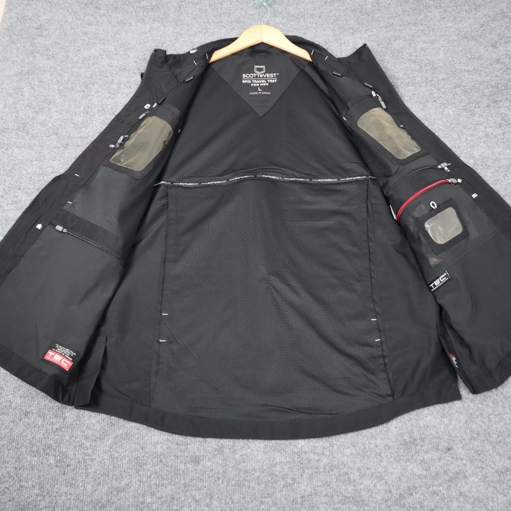 SCOTTeVEST RFID Vest Mens Large Black Travel Utility Multi Pocket TEC Tech Zip - Picture 4 of 14